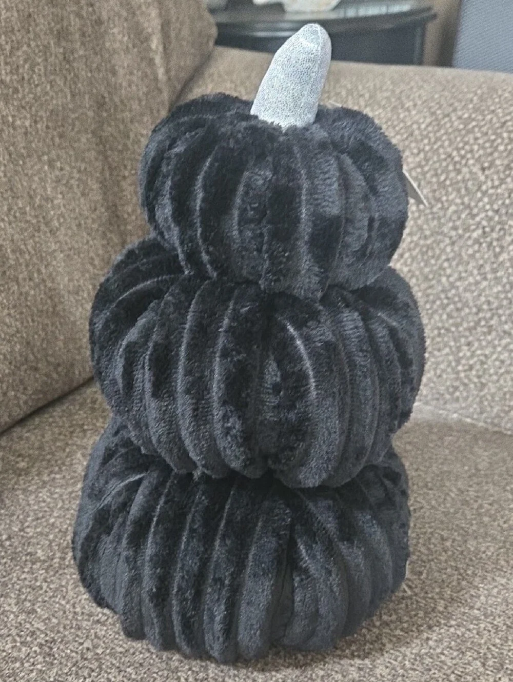 Plush Stacked Velvet Pumpkin Holiday Decor - Black